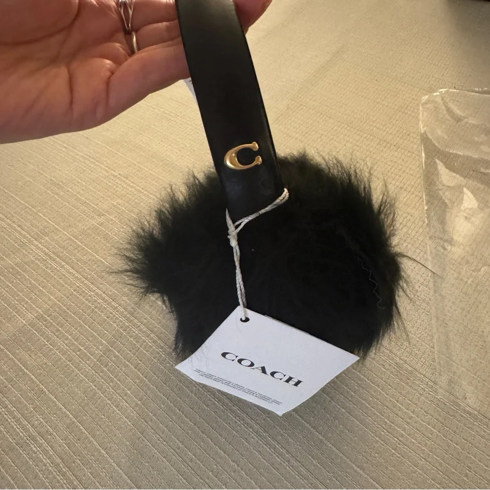 Coach Black Shearling and Leather Ear Muffs - Picture 2 of 4